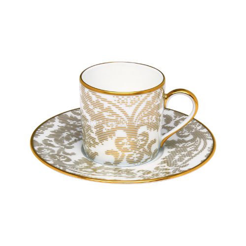 Picture of DAMASSE COFFEE CUP AND SAUCER (CYLINDRICAL) (BLANC)