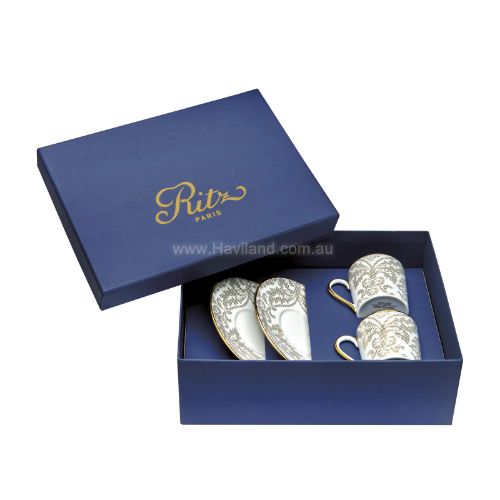 Picture of DAMASSE SET OF 2 COFFEE CUPS SAUCERS (BLANC)