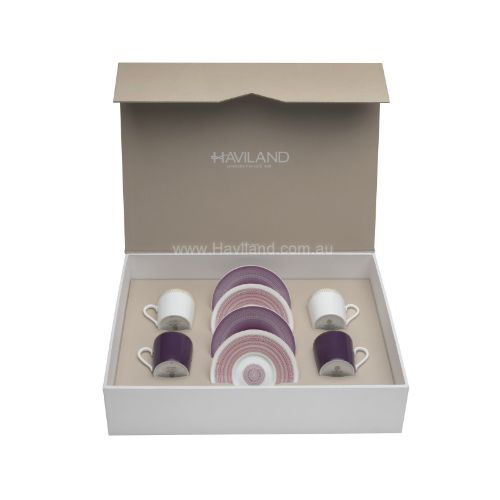 Picture of MAGNOLIA SET OF 4 COFFEE CUPS SAUCERS (2 AUBERGINE AND 2 SMALL FRIEZE) (VIOLET)