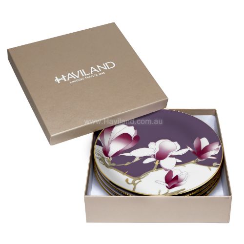 Picture of MAGNOLIA SET OF 4 DESSERT PLATES (FLOWERS PATTERN) (VIOLET)