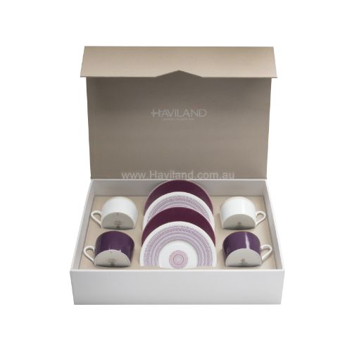 Picture of MAGNOLIA SET OF 4 TEACUPS AND SAUCERS (2 AUBERGINE AND 2 SMALL FRIEZE) (VIOLET)