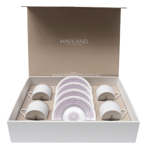 Picture of MAGNOLIA SET OF 4 TEACUPS AND SAUCERS (SMALL FRIEZE PATTERN) (JAUNE)