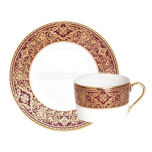 Picture of MATIGNON TEACUP AND SAUCER (CYLINDRICAL) (GOLD CHERRY RIM)