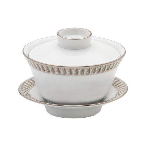Picture of PLUMES CHINESE TEACUP AND SAUCER (SMALL) (WHITE PLATINUM)