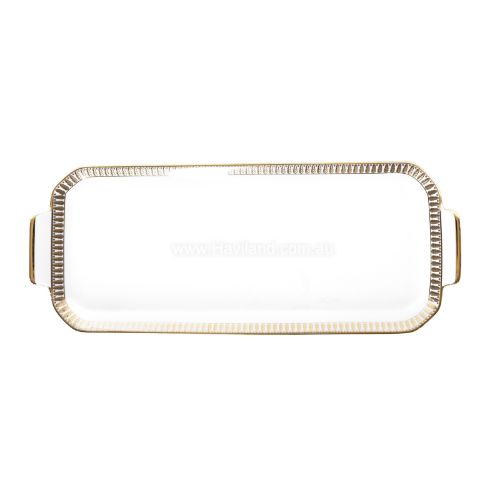 Picture of PLUMES OBLONG CAKE PLATTER (WHITE GOLD)