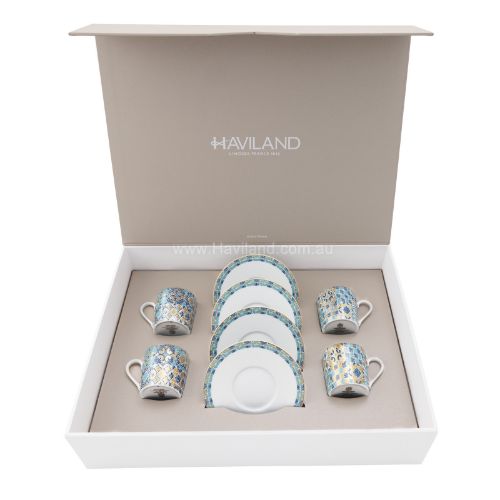 Picture of PORTOFINO SET OF 4 COFFEE CUPS SAUCERS (BLEU)