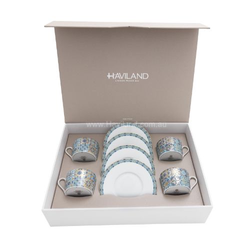 Picture of PORTOFINO SET OF 4 TEACUPS AND SAUCERS (BLEU)