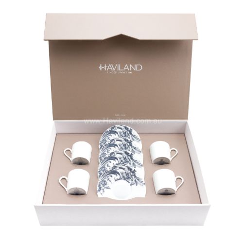 Picture of STANISLAS SET OF 4 COFFEE CUPS SAUCERS (BLEU GRIS)