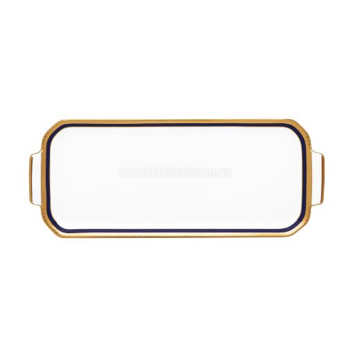 Picture of SYMPHONIE OBLONG CAKE PLATTER (WHITE BLUE GOLD)
