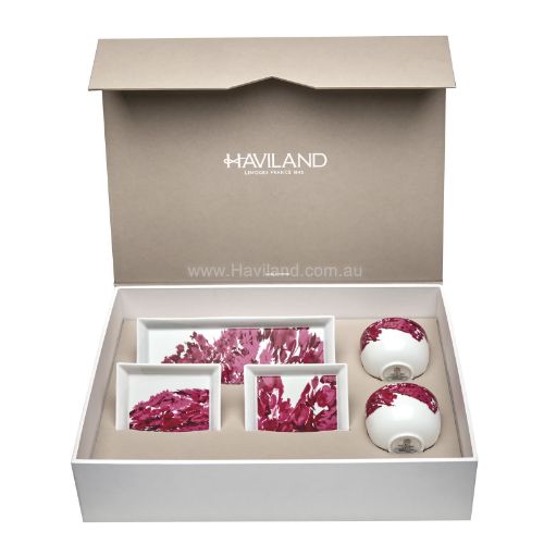 Picture of VALSE APERITIF SET (1 RECT 2 SQUARE TRAYS 2 CUPS) (ROSE)